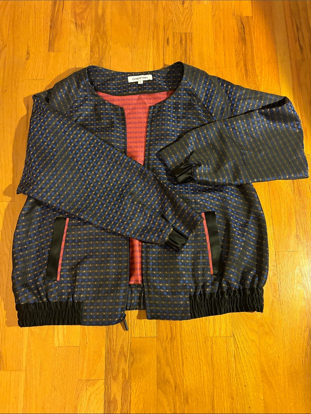 Elizabeth and James Navy Bomber Jacket with Pink Trim
